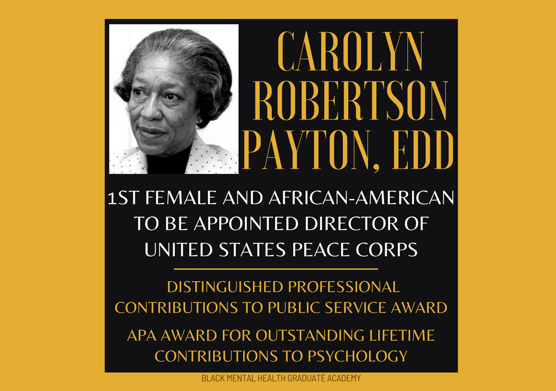 Graphic slide with photo of Carolyn Robertson Payton and text about her