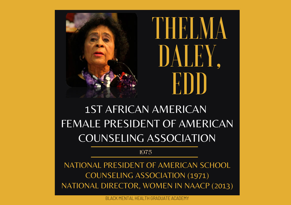 Graphic slide with photo of Thelma Daley and text about her