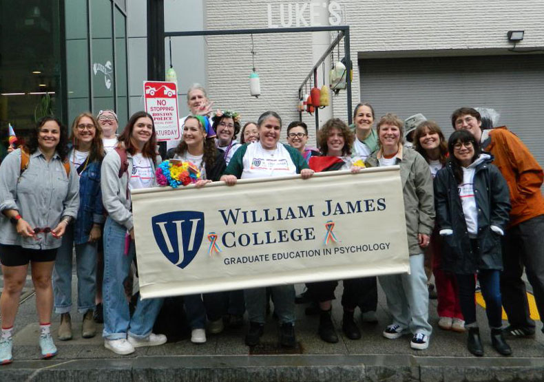 group of students with banner