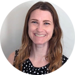 Photo of smiling woman inside a circle