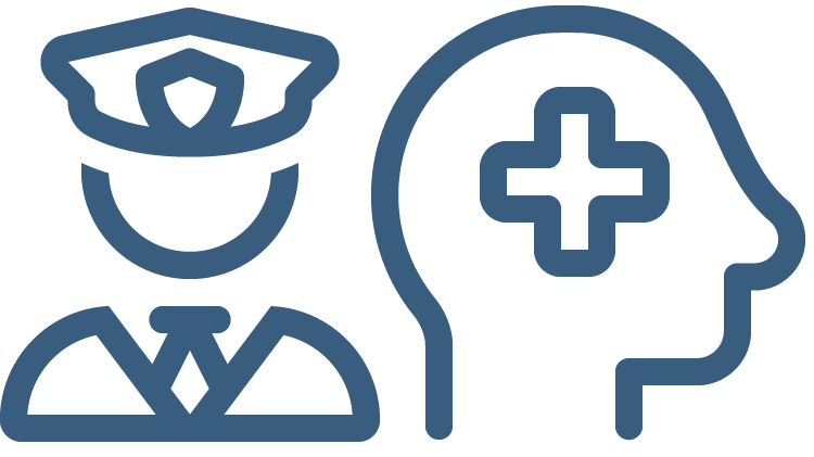 icon of a policman and head with a plus symbol in it