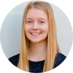 portrait photo of smiling woman with blond straight hairs