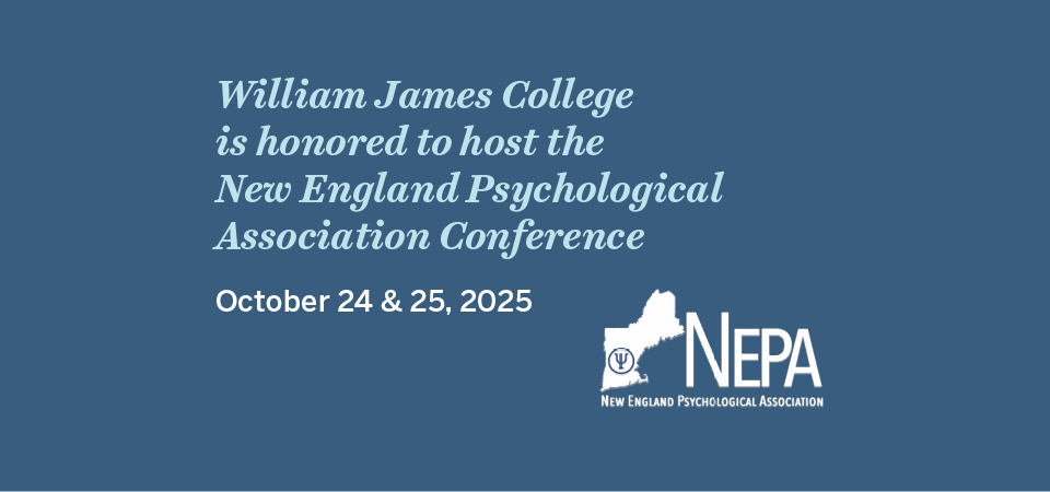Light blue text graphic with logo in the shape of New England over dark blue background