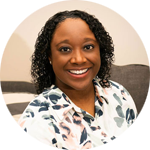 photo of smiling woman in a circular frame