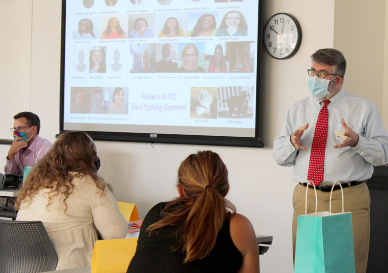 Faculty presenting to new students