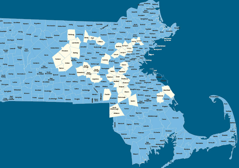 graphic light and dark blue map of eastern massachusetts