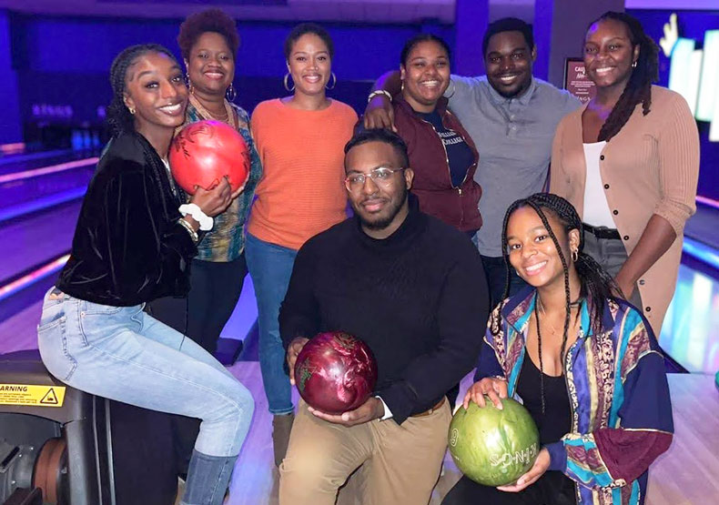 group of students bowling