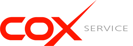 cox service logo, typography in red and gray