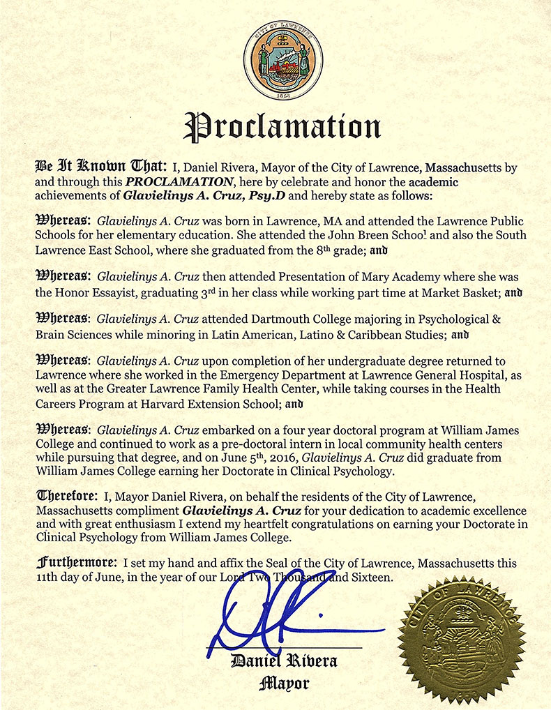 Proclamation from the Honorable Dan Rivera