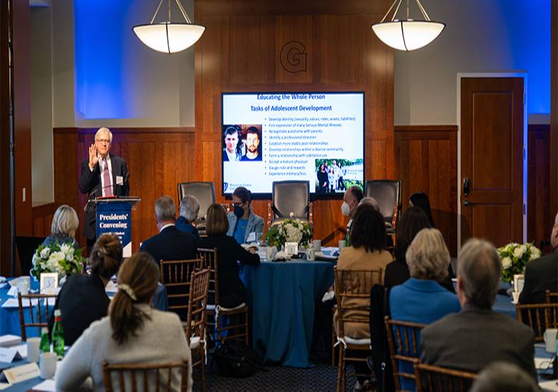 Dr. Nicholas Covino spoke at a recent summit of higher education leaders exploring student mental health.