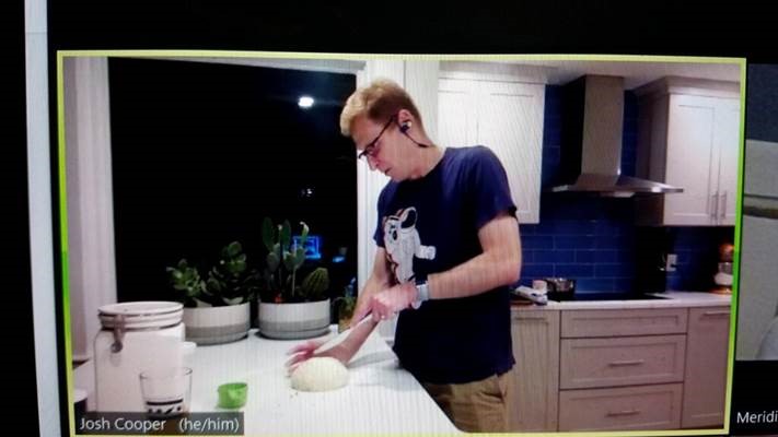Dean of Students Josh Cooper demonstrates how to bake pretzels