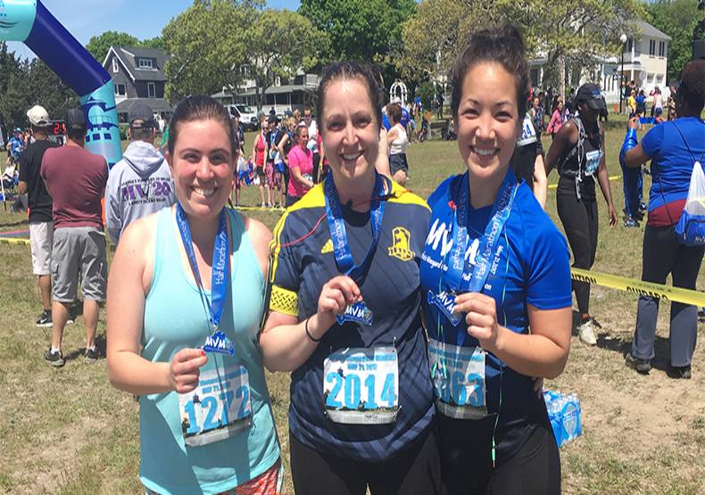 Alumna, Dr. Veronica Steller (Center) is running the 2022 Boston Marathon in memory of two WJC community members and to raise funds for current students.