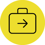 Career Development and Professional Services yellow circle with black outlined icon of a briefcase inside the circle