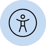 Student Accesibility Services (SAS) light blue circle with black outlined icon of a stick man with arms out inside the circle