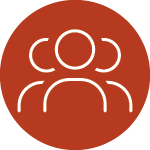 Student Involvement red circle with white outlined icon of the head and shoulders of three people inside the circle