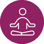 Student Well-Being magenta circle with white outlined icon of person sitting in the lotus position inside the circle