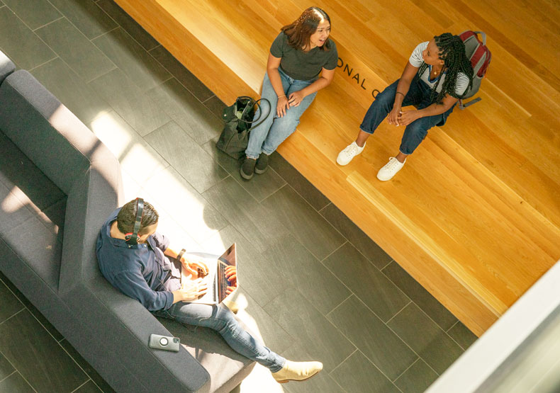 students in lobby